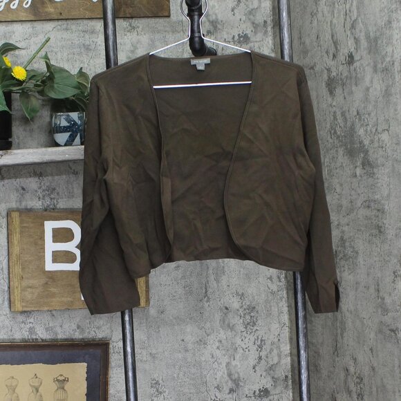 Ann Taylor Womens Silk Blend Evening Open Front Jacket Green L - Picture 1 of 5